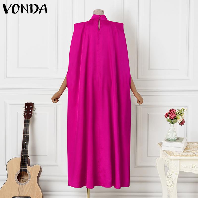 VONDA Spring Women O Line High Collar Loose Long Party Dress