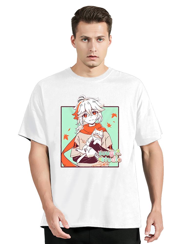 Genshin Impact Каэдэхара Кадзуха Графическая футболка Мужская Женская Харадзюку Мода Футболка Оверсайз Футболка Хлопок Унисекс Футболки Одежда
