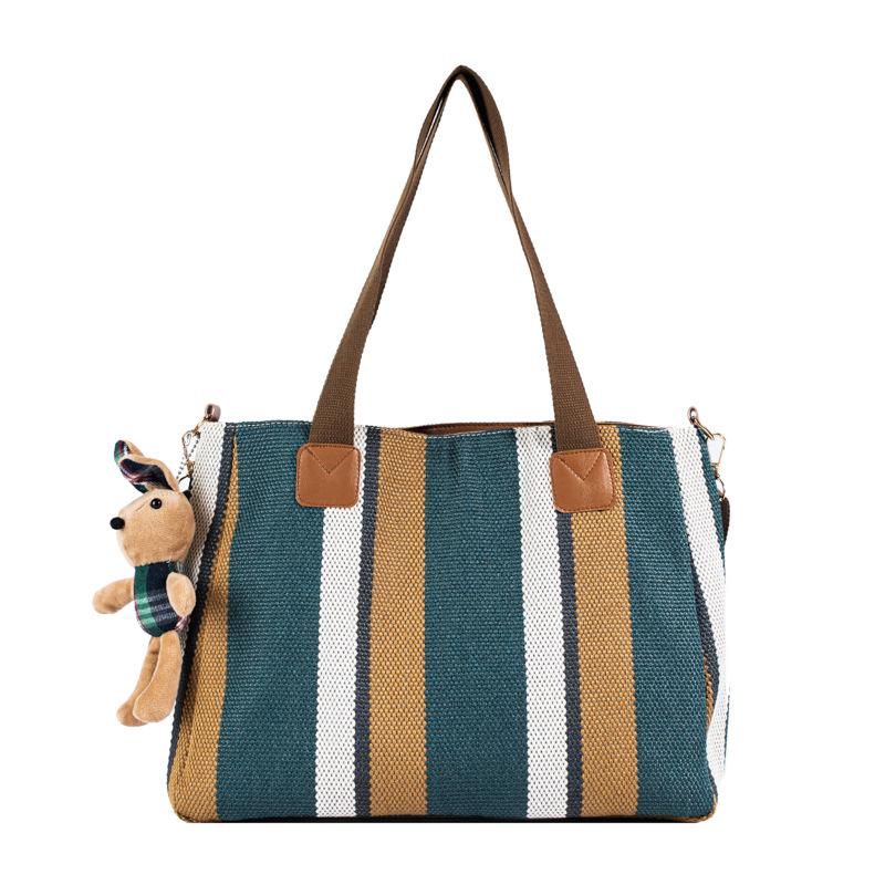 Большая сумка женская новая мода полосатая парусиновая сумка для поездок на работу ручная на плечо мессенджер трендовая большая вместимость сумка-тоут