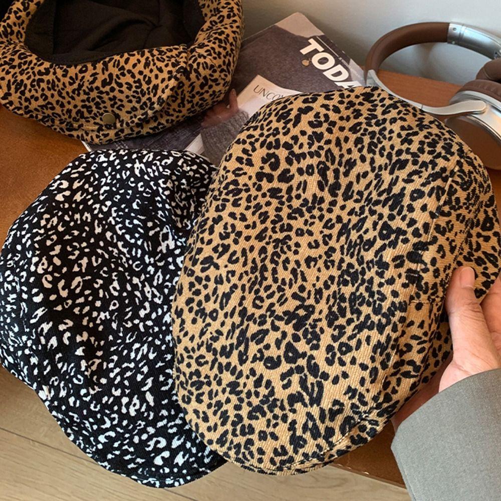 Леопардовый принт Художественная шляпа Y2K Восьмиугольная кепка Повседневный леопардовый берет Путешествия