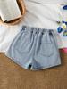 Girls' Casual Light-Wash Blue Denim Shorts – Stylish, Edgy-Sweet Look with Bow Embroidery (Summer Style)