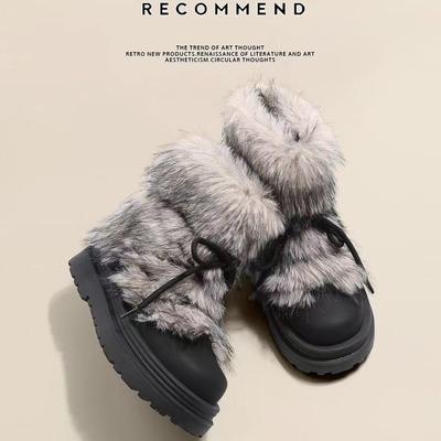 Зимний обогреватель модные пушистые нескользящие сноубутсы женские 2025 зима новые утолщенные плюшевые на толстой подошве повседневные хлопковые сапоги