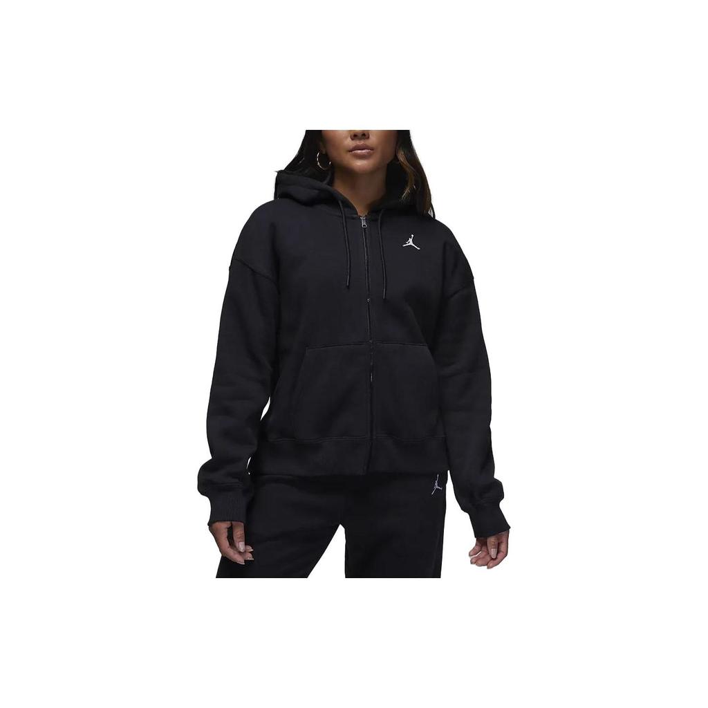 Jordan Brooklyn Solid Color Hooded Jacket With Fleece Lining And Zipper Women Outerwear Black FD7866-010
