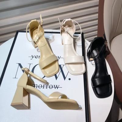 2024 Летние женские босоножки с открытым носком, модные узкие элегантные туфли-гладиаторы с квадратным каблуком и высоким каблуком для вечернего платья