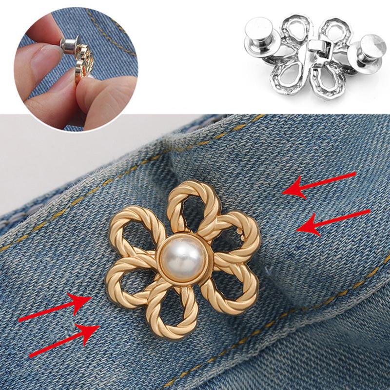 Затянуть талию пряжка сплав броши булавки клип жемчужный цветок регулируемая кнопка джинсы пуговицы съемные аксессуары для одежды