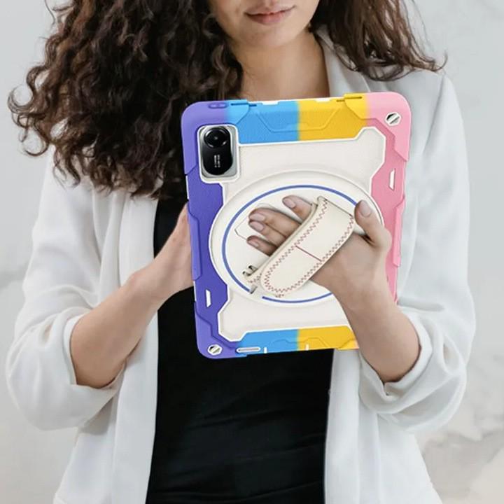 Совместим с Redmi Pad 11 дюймов 2025, Силиконовый противоударный чехол Xiaomi с полным покрытием и вращающимся плечевым ремнем.