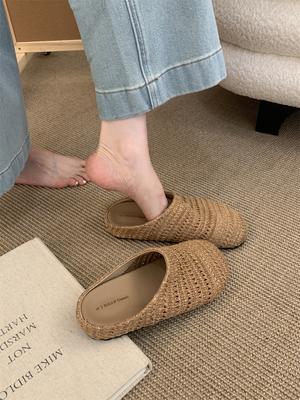 Плетеные женские балетки, тапочки, элегантные мюли с неглубоким вырезом, летние новинки 2025, шлепанцы для ходьбы, уютные, мягкие, сандалии для женщин