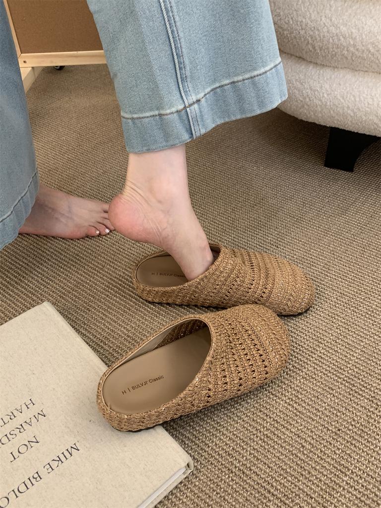 Модная Плетеная Женская Обувь Без Каблука, Тапочки, Элегантные Мелкие Мюли, Летние Новые Модные Шлепанцы 2025, Удобные Мягкие Сандалии для Ходьбы