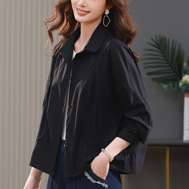Женская рубашка с длинным рукавом из чистого хлопка - Популярная блузка осень/весна 2024