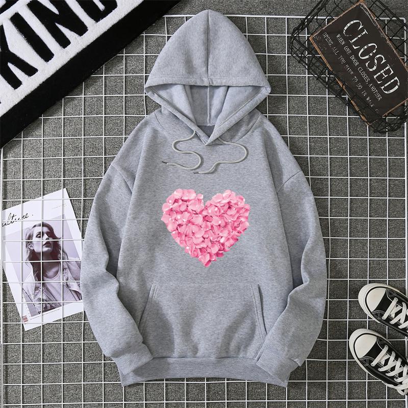 Yurak shaklidagi bosma grafik kaputlar Yoqimli liboslar Moda bo'sh pullover Sweatshirt Kundalik qizlar uchun qalpoqli toplar