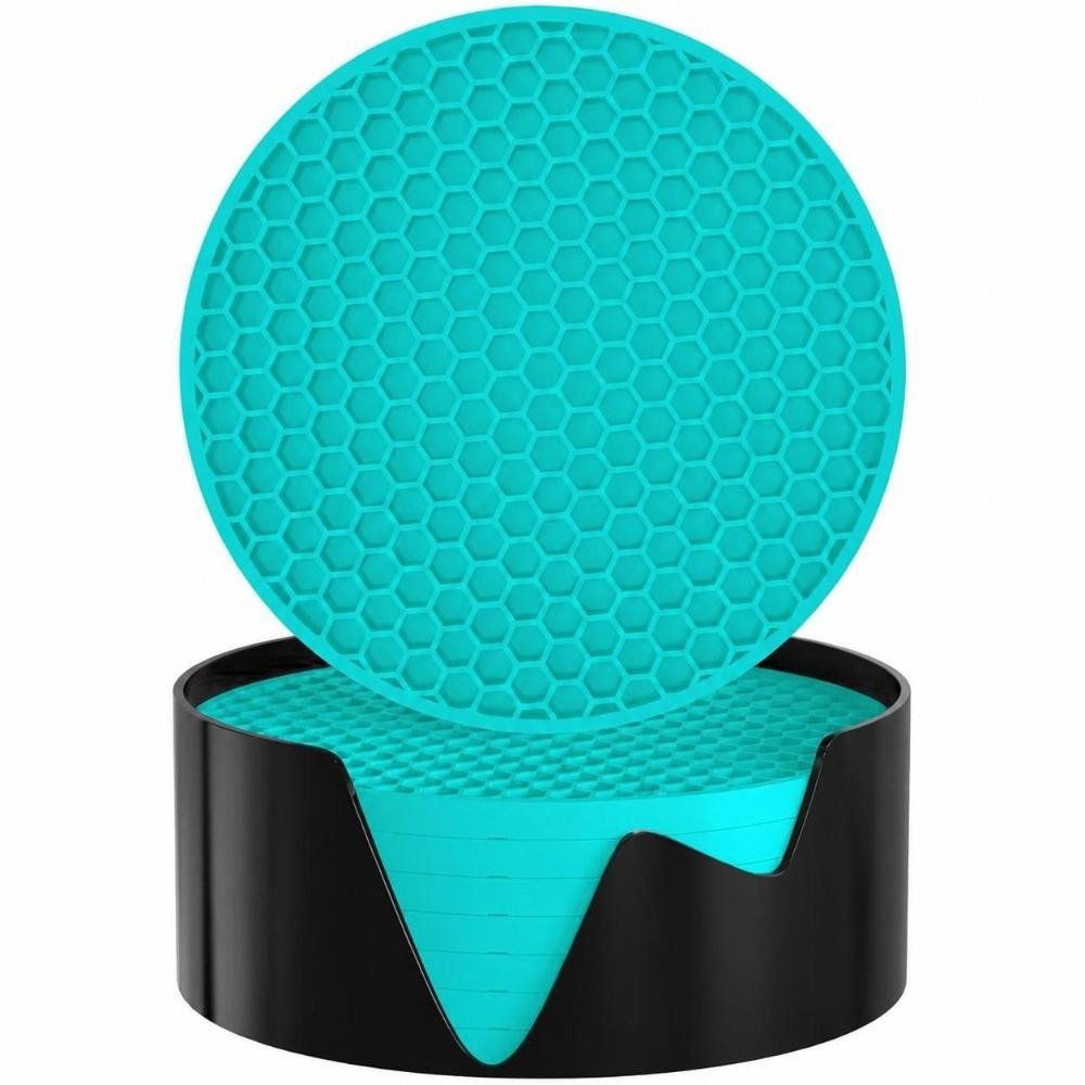 8 Pcs Desktop Decor Silicone Coasters With Holder Heat Resistant Pad Drink Cup Mat  Coffee Table