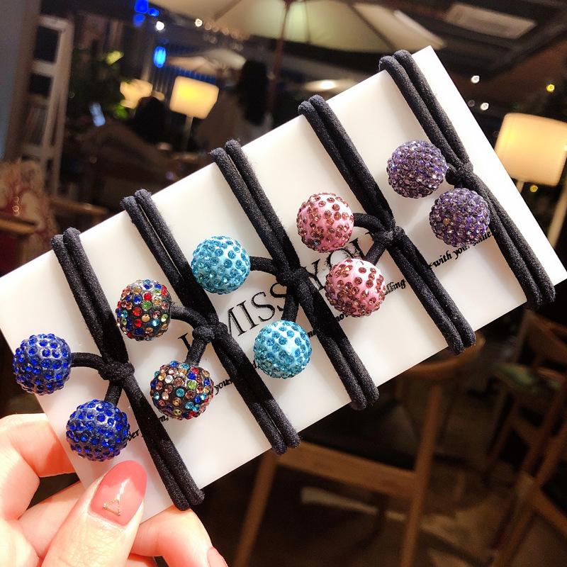 Многоцветные резинки для волос с шариками из страз, корейские резинки два-в-одном, эластичные, держатели для хвостика, резинки для волос, женские, детские аксессуары для волос