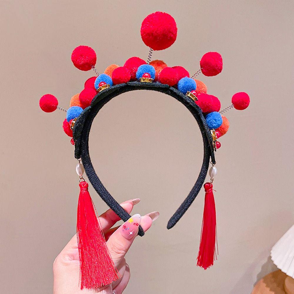 Tang Suit Hair Hoop Beijing Opera Headband Pearl Ancient Style Red Hairband Children