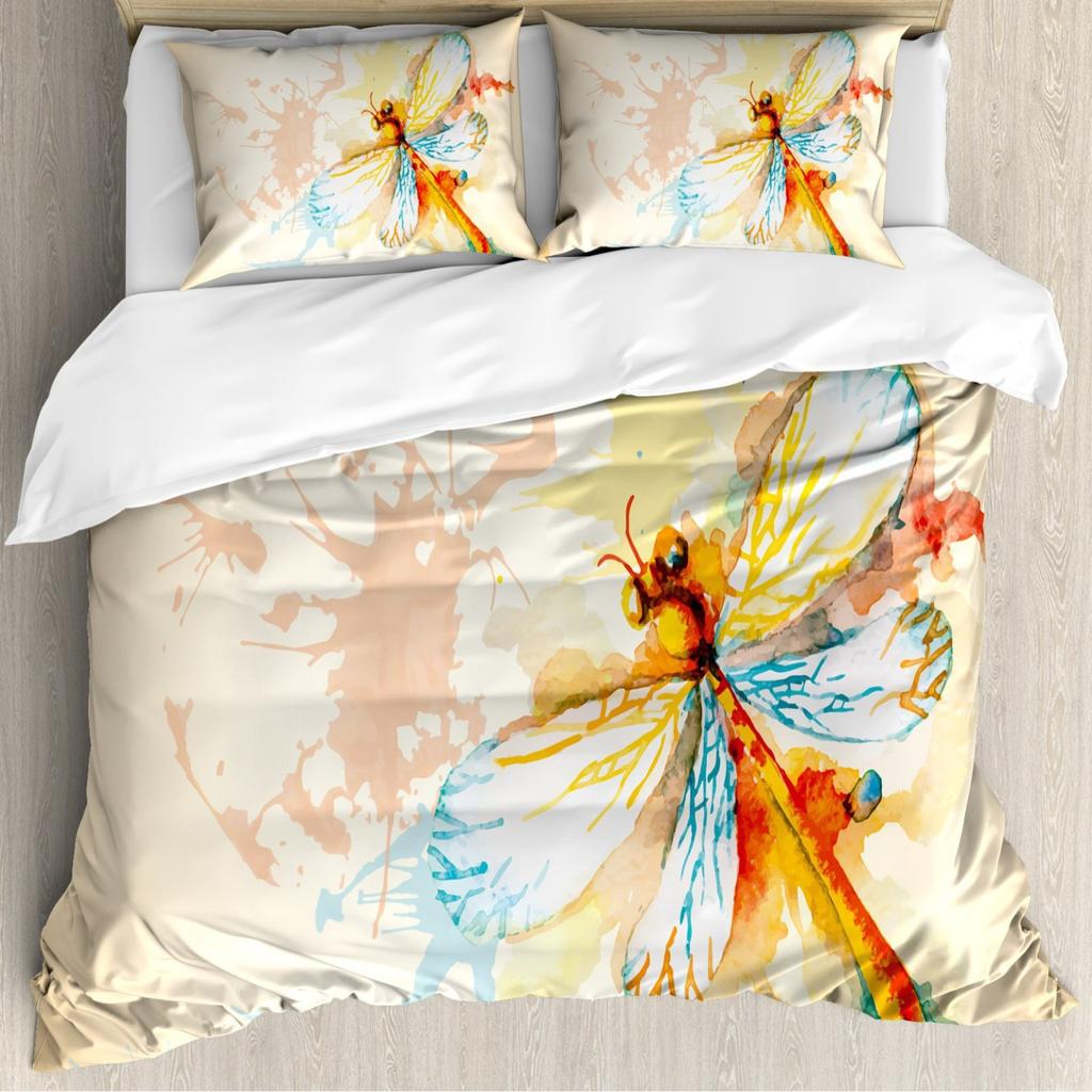Dragonfly Quilt Cover Set Plant Flower Soft Comfortable Bedding Down Quilt Cover Three-Piece Set