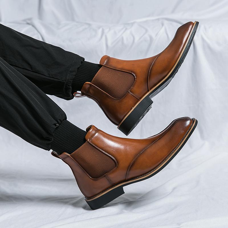 Высокие роскошные мужские туфли с острым носком, повседневные деловые туфли из кожи, мужские ботинки челси без застежек, мужские ботинки Zapatos De Vestir Hombre