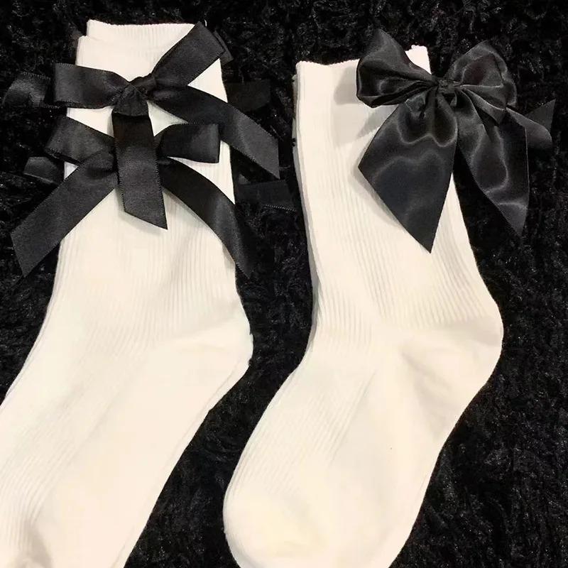 Women's Socks Bow Fashionable Trendy Cute Kawaii Harajuku Sweet Style Lolita Cotton Soft Middle Tube Socks Girl's Gift