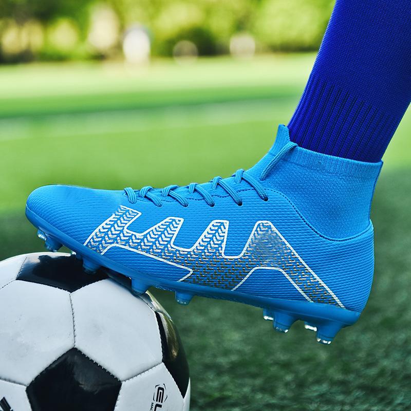 Высокие футбольные бутсы унисекс 35-47 с длинными ногтями AG, детские футбольные бутсы большого размера для тренировок на искусственном газоне