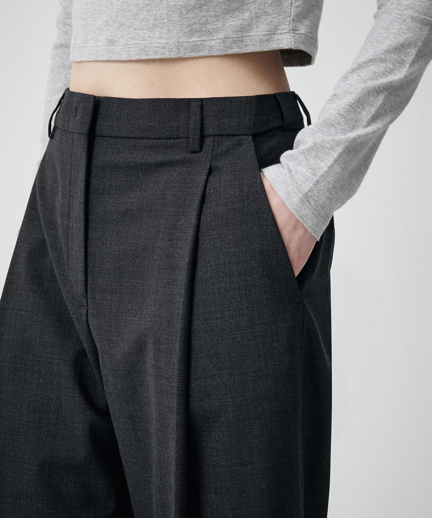 MUSINSA STANDARD WOMAN Женские летние шерстяные свободные зауженные брюки с скрытой резинкой [Угольно-серый]