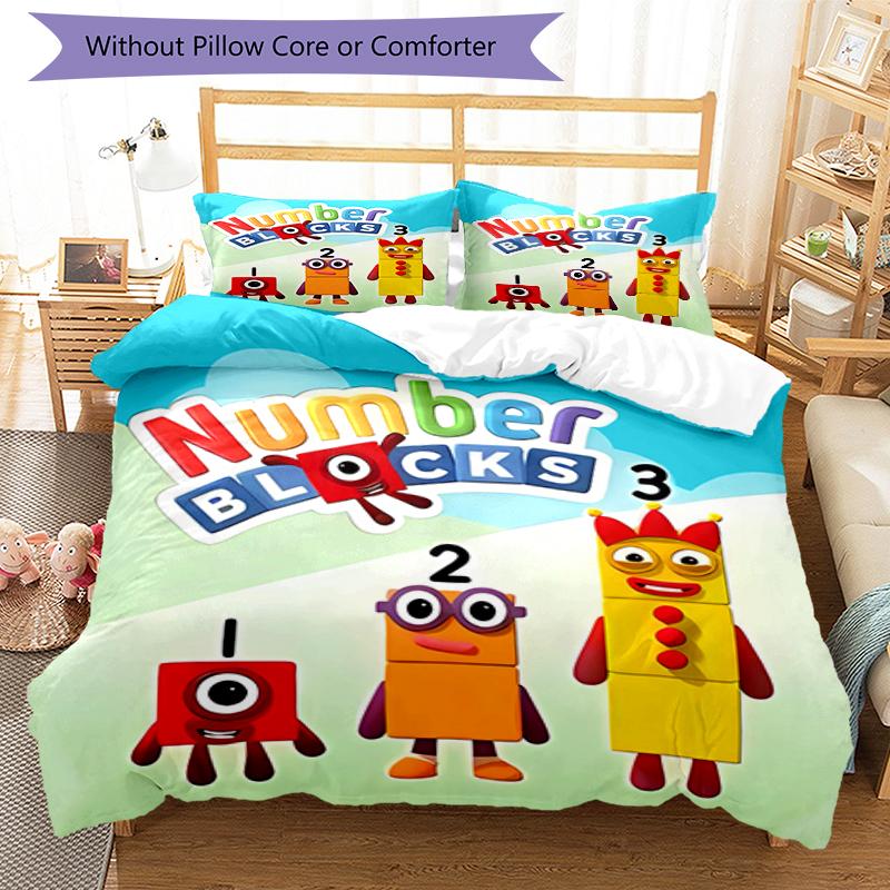 3pcs Numberblocks pattern bedding set duvet cover set includes duvet cover &pillowcases, perfect all season bedroom decoration & gift
