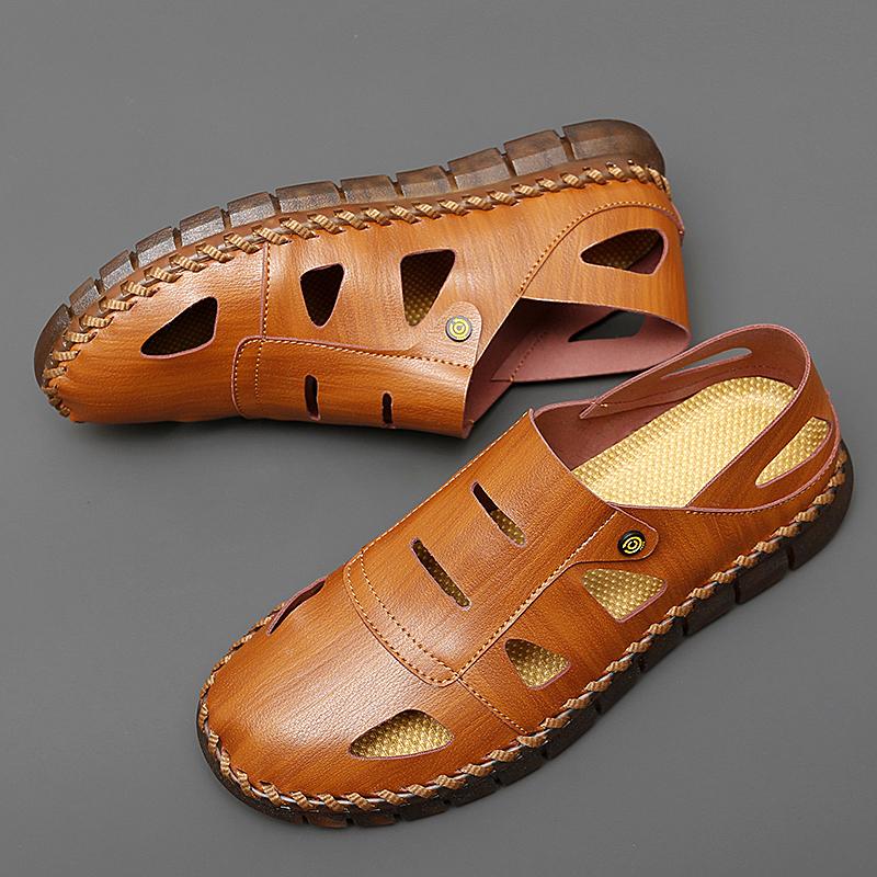 FashionFashion Men Sandals Non-slip Cool Sneakers Lighted Summer Flat Classic Wearable Hollow Out Shoes Breathable Casual Leather Shoes