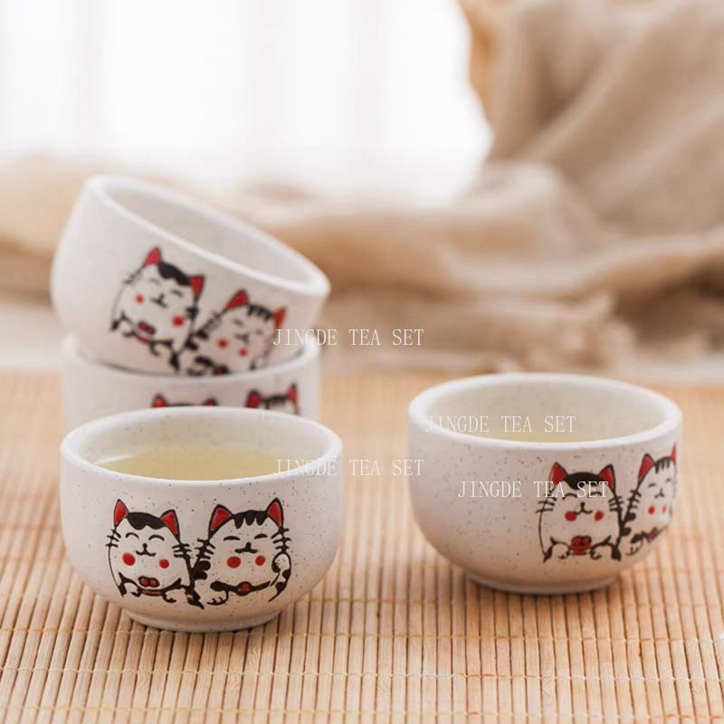 Керамический чайник-счастливый кот с одним чайником и четырьмя чашками Портативный китайский набор для чая Кунг-фу