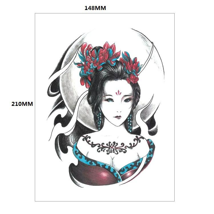 Традиционная красивая женщина персонаж слезы гейши цветная вода переводная цветочная рука анти-реальная татуировка наклейка татуировка
