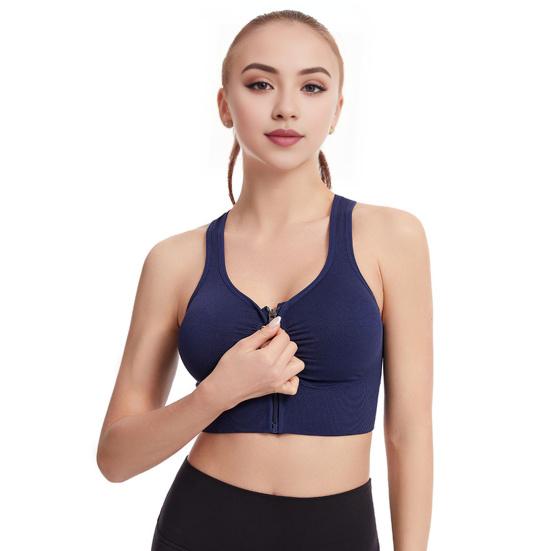 Bra Front Zipper Closure Solid Color Vest Type Hollow Out Back Adjustable Shockproof