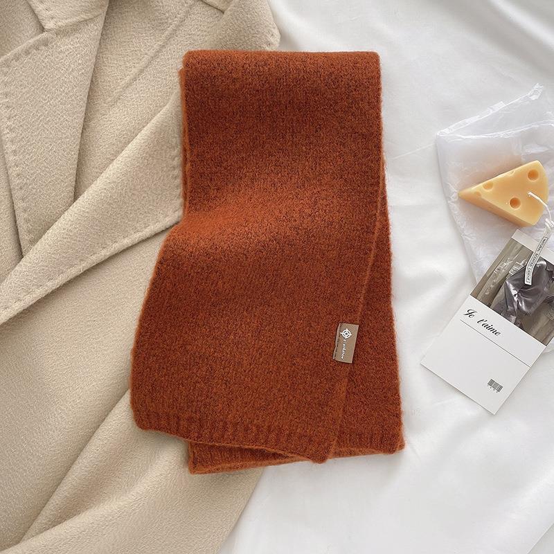 Wool Blended Knitted Solid Color Wool Couple Small Scarf Korean Style Thickened Warm Versatile Scarf