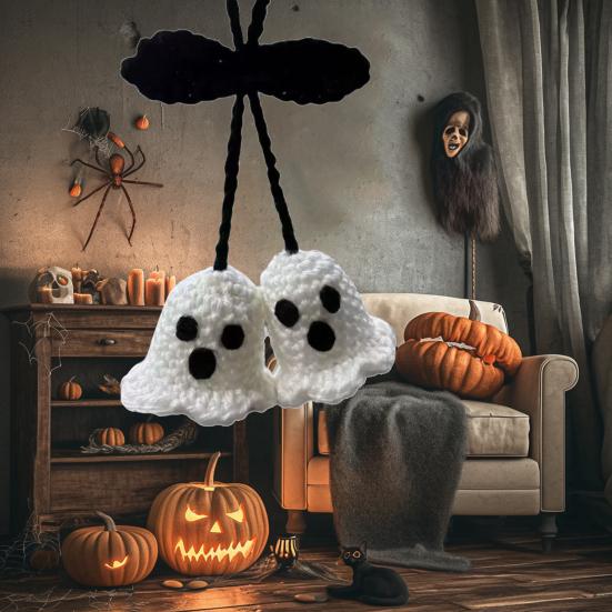 1 пара подвесок-привидений, вязаные крючком аксессуары для подвешивания на зеркало заднего вида автомобиля со шнурком, легко подвешиваемое украшение, декор на Хэллоуин