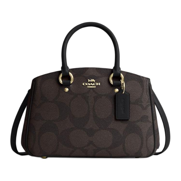 Coach Savannah 28 Adjustable Detachable Shoulder Strap Classic Logo Print Coated Canvas Tote Bag Large Women Tote Bags Walnut Black CAL53-IMXAQ