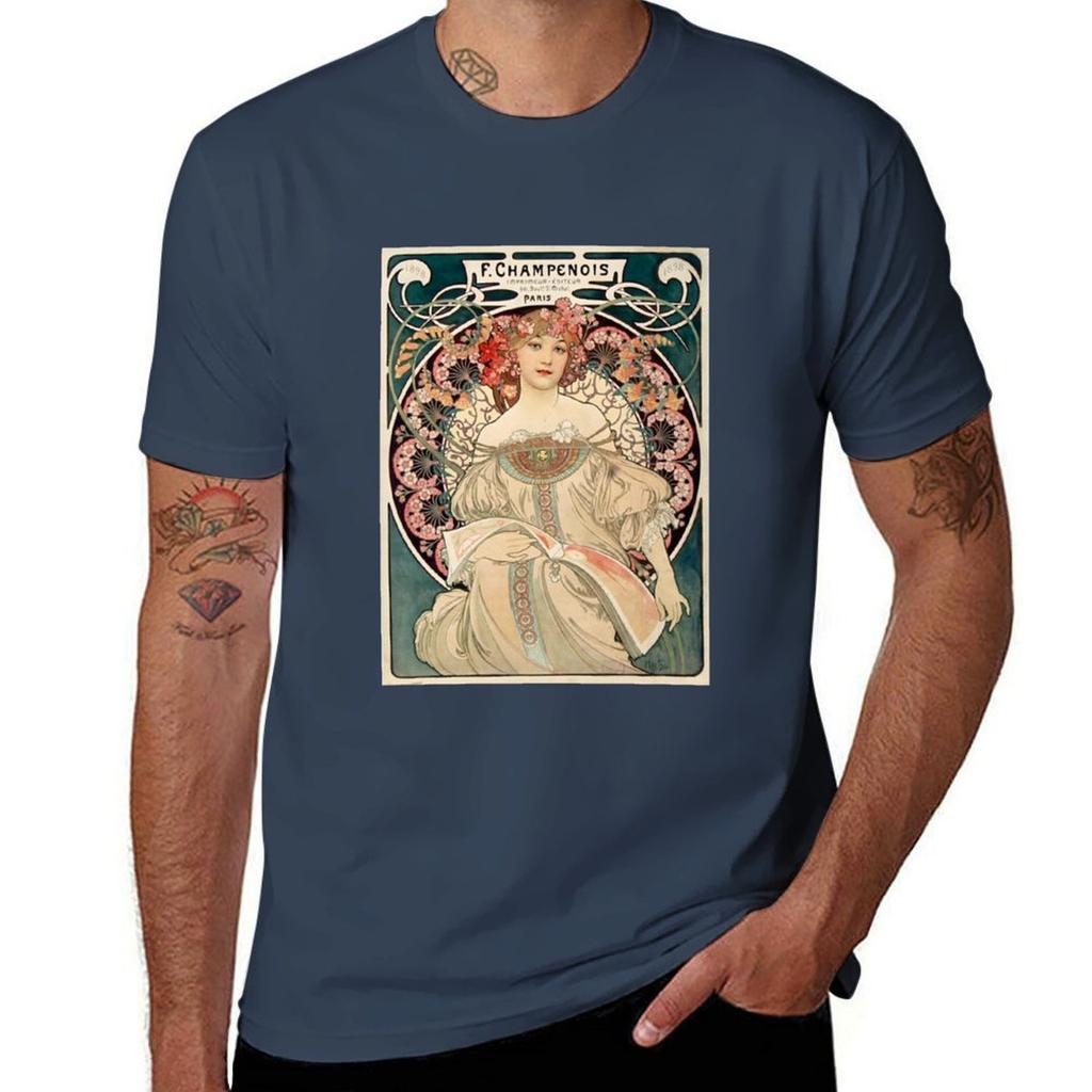 Vintage 1898 Alphonse Mucha Advertiseunisext Art Nouveau Bohemian Parisian Print Tshirt Fashion Simple Casual Tee Shirt