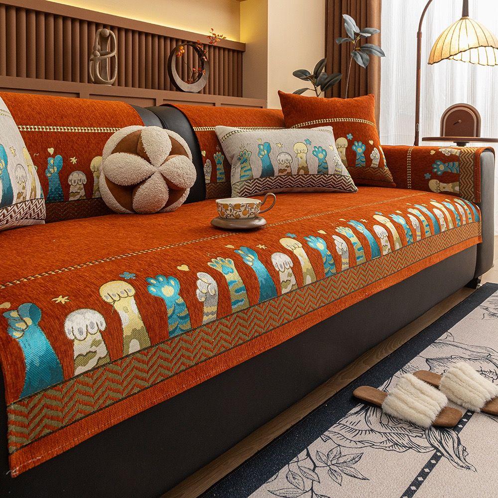 High-grade Chenille Sofa Cushion Four Seasons Universal Non-slip Straight Type Sofa Cover Straight Row Sofa Towel