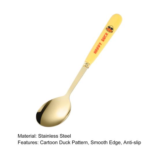 1/6Pcs Dessert Spoon No Burr Heat Insulation Stainless Steel Cartoon Duck Anti-slip Mixing Scoop