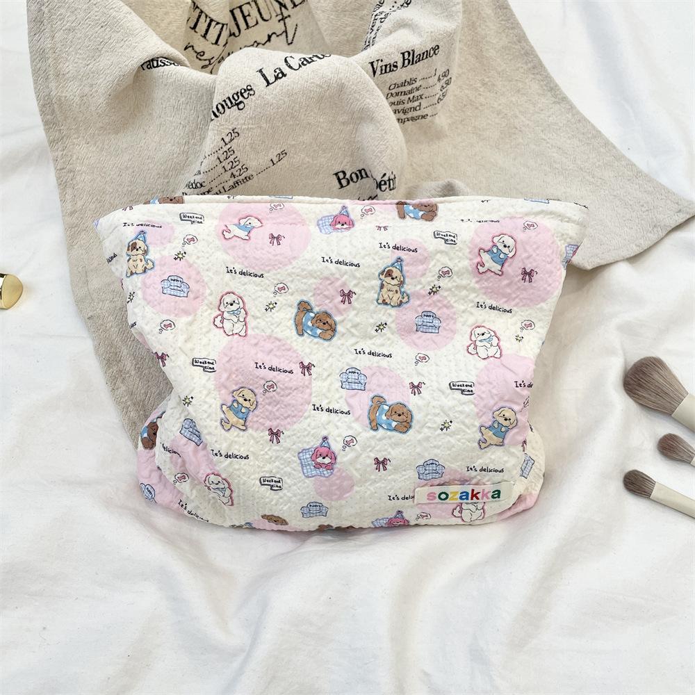 1 шт. Двусторонняя косметичка с мультяшным рисунком, большая вместимость, многофункциональная парусиновая сумка для хранения на молнии для путешествий