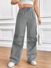 2025 Spring/Fall Elastic Waist Drawstring High-Waist Cargo Pants for Women—Loose Fit, Flap Pockets, Commuter Style.