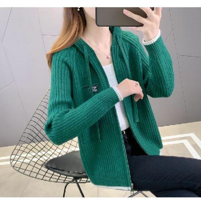 Свитер с капюшоном, верхняя одежда, женский кардиган, весенне-осенний свитер, новый трикотаж с длинными рукавами, темпераментный короткий свитер, женский топ
