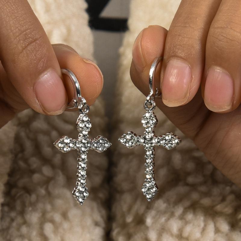 Христианские винтажные серьги с подвеской в ​​виде креста с цирконием, готические религиозные серьги для женщин, модные ювелирные изделия в стиле панк, подарки на вечеринку