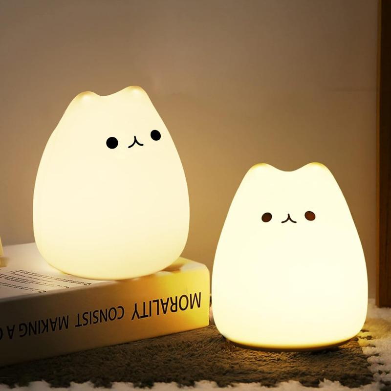 Glue pat lamp, cute cat silicone lamp, creative silicon colorful atmosphere mini gift, dry battery night light