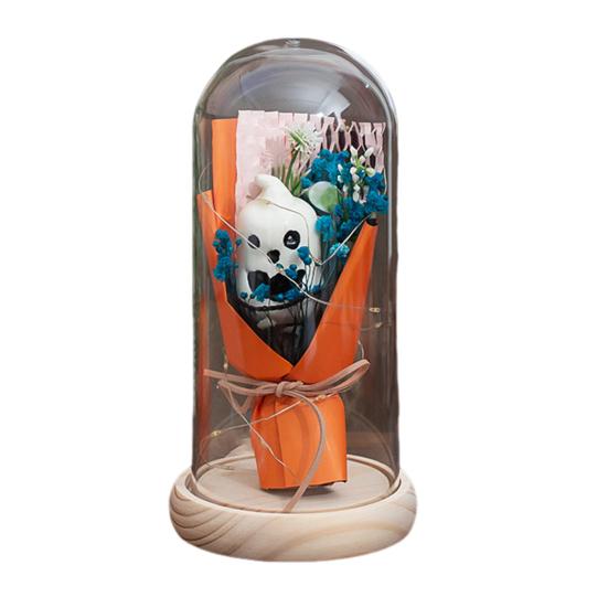 LED Clear Dome Pumpkin Night Light Halloween Pumpkin Figurine In Cloche with LED Light for Home Kitchen Mantel Tabletop Decor