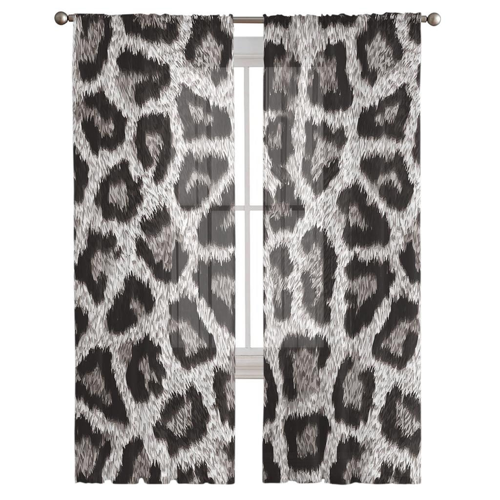 Animal Skin Texture Leopard Tulle Sheer Window Curtains for Living Room Kitchen Children Bedroom Voile Hanging Curtain