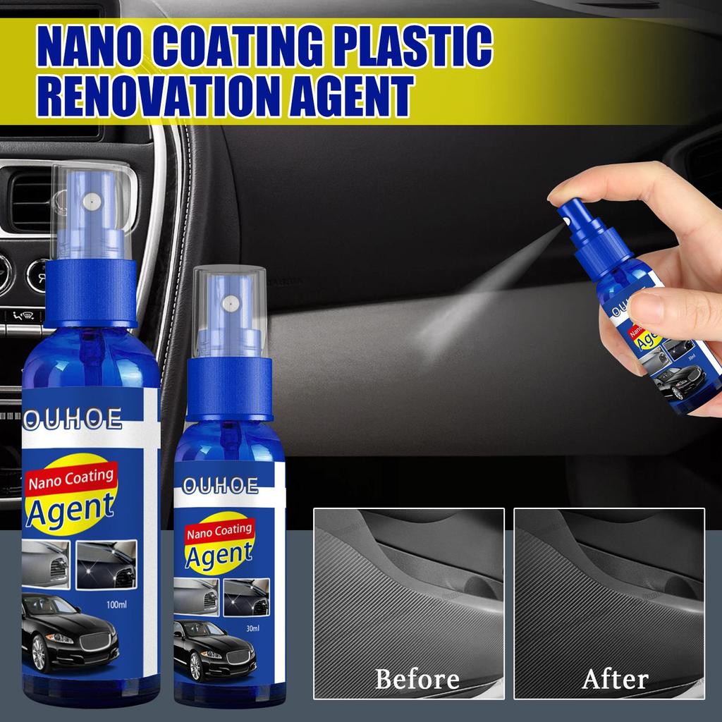 OUHOE Car Plastic Interior Restore Spray Dashboard Trim Refinish Polish Anti Dust Anti Aging Seat Door Panel Care Agent 100ml
