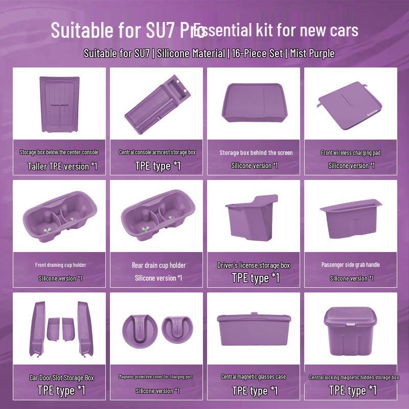 Xiaomi SU7 Interior Kit: 16-Piece Storage & Protection Set for Console & Cup Holder