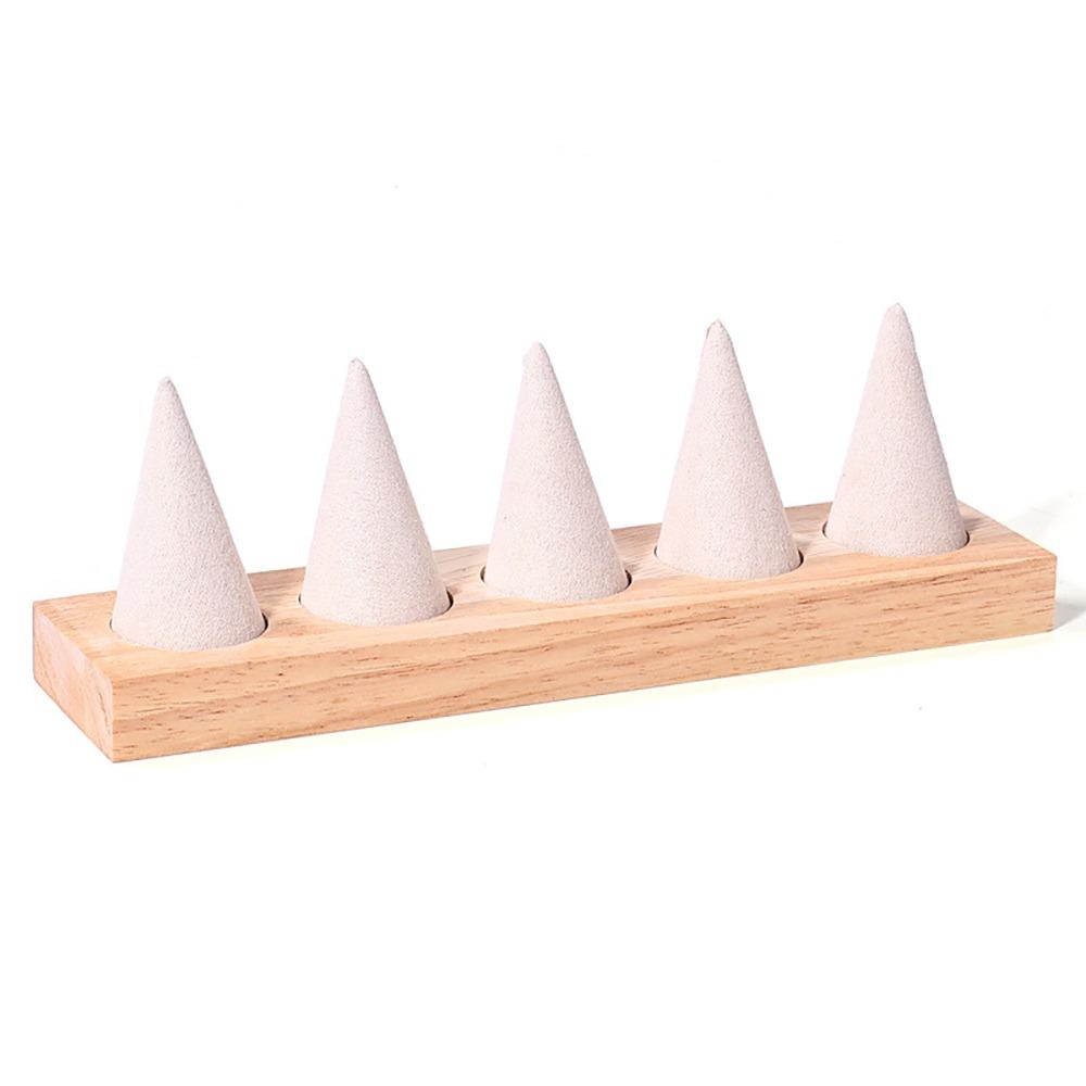 Jewelry Display Cone Shape Rings Holder Storage Rack Wooden Rings Organizer Girls Women