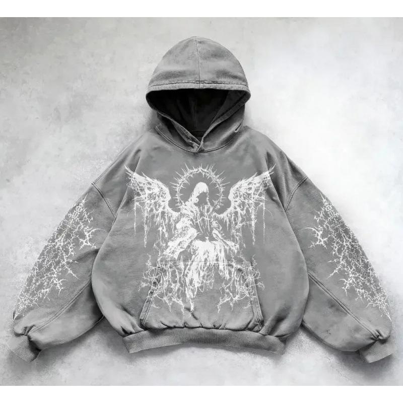 Худи в стиле Y2K с ретро-панковским цифровым принтом: Американская готика Пара Спорт