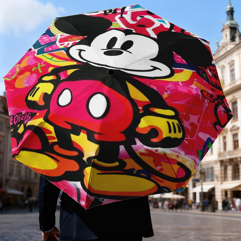 1PC Cartoon Mouse Printed Umbrella Folding umbrella, automatic umbrella 8-Frame for Travel, camping Fan gifts Christmas Gifts