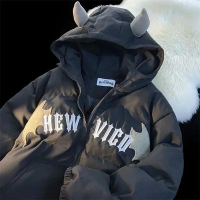 Зимняя новая куртка Devil Retro Casual с капюшоном из теплого хлопка для мужчин и женщин High Street Joker Couple Coat Jacket