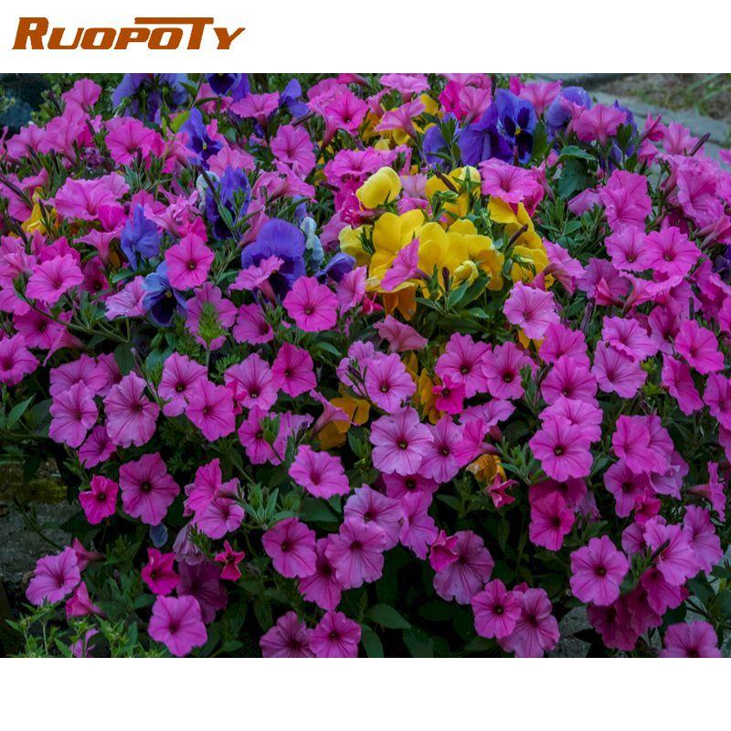 RUOPOTY Безрамные цветы серии DIY картина по номерам ручная роспись маслом акриловый рисунок по номерам для домашнего декора подарок