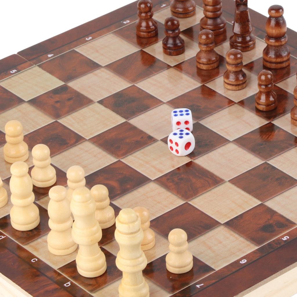 3 In 1 Chess Board Game Set Intellectual Growth Chess Checkers Set for Family Friends Wood 24 X