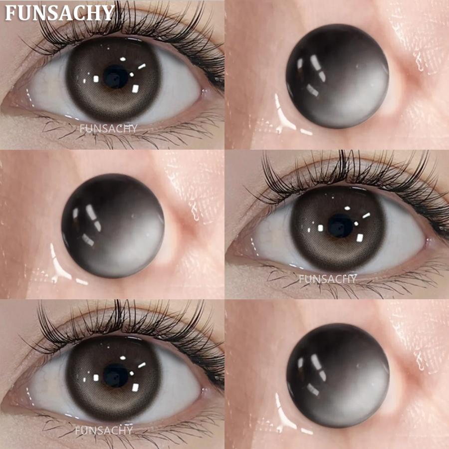 FUNSACHY2pcs Brown Colored Contacts Lenses with Myopia 0~-8.00 Degree Yearly Beauty Cosmetic Makeup Pupils 14.5mm Blue Eye Lens