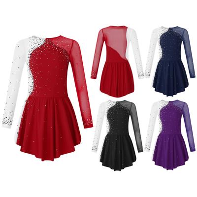 Платье для фигурного катания на коньках для детей, модное платье для девочек с блестящими стразами и длинными рукавами, танцевальное платье для катания на коньках